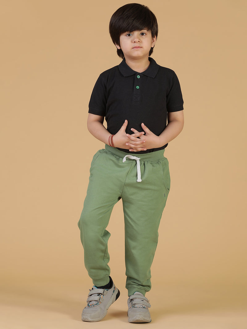 Boys Olive Solid Cotton Joggers