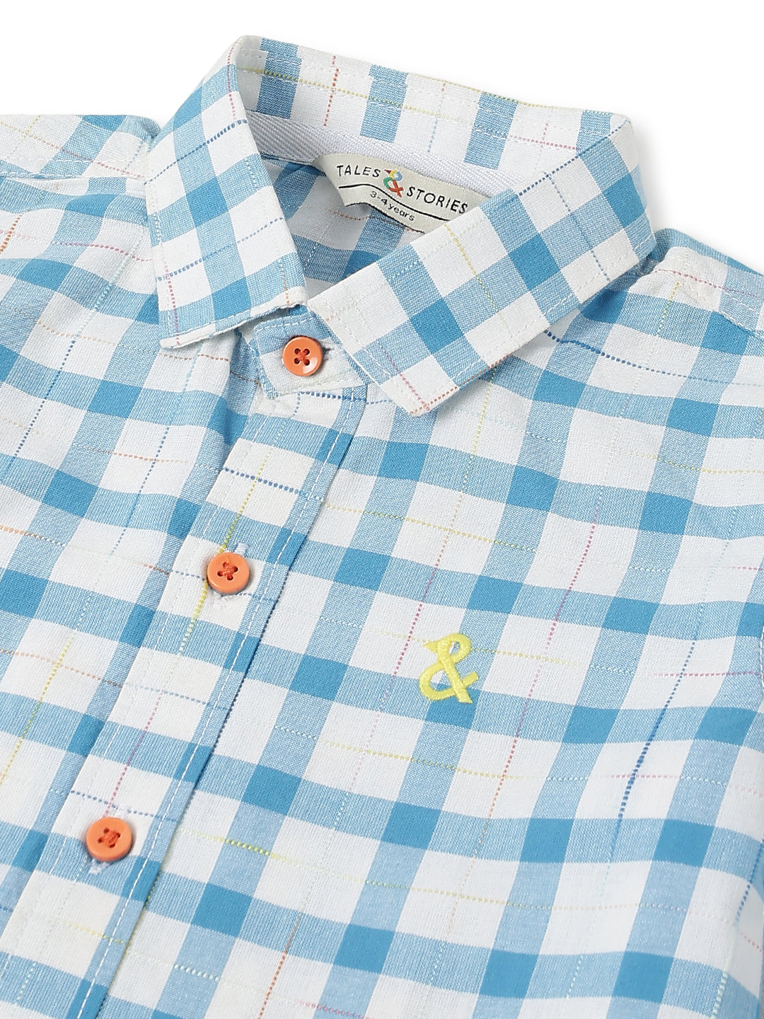 Boys Cotton Sky & White Checked Shirt