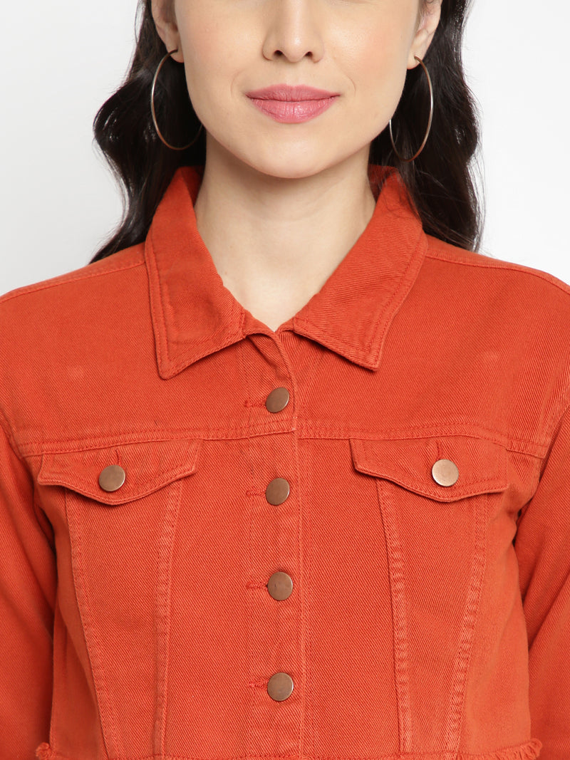 Women Rust Cropped Denim Jacket