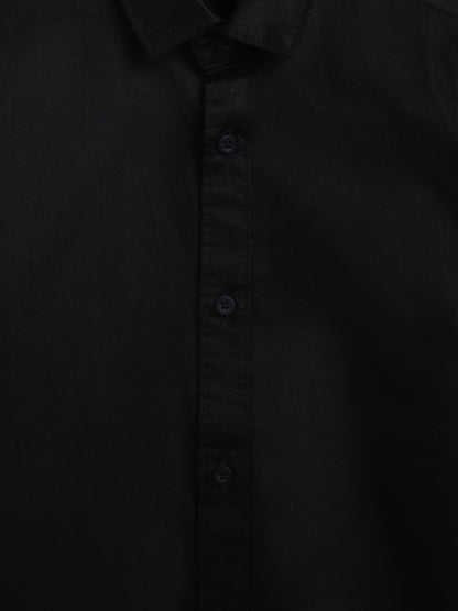 Boys Cotton Black Shirt with Beige Trouser Set