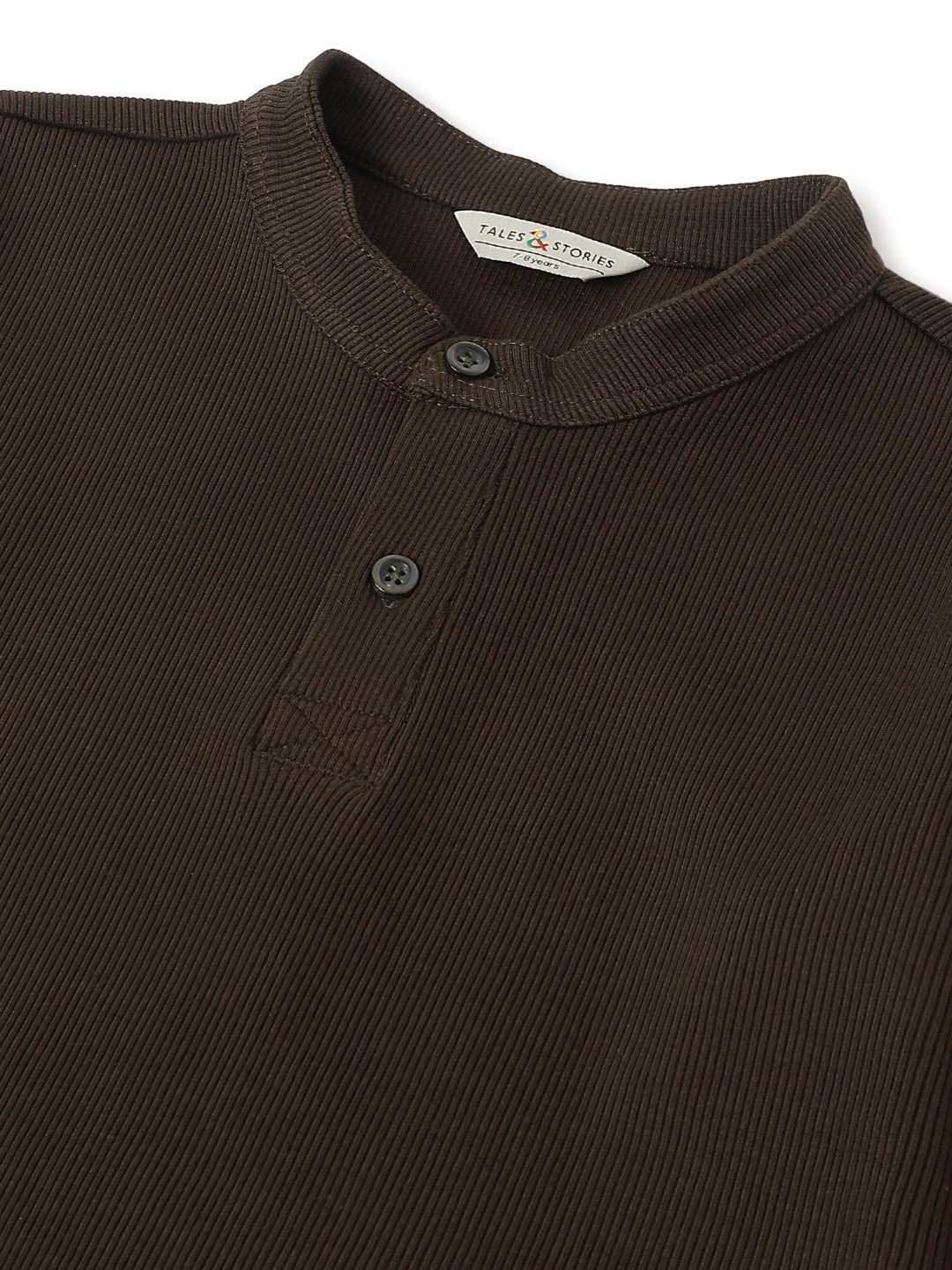 Boys Olive Henley Neck Solid T-Shirt