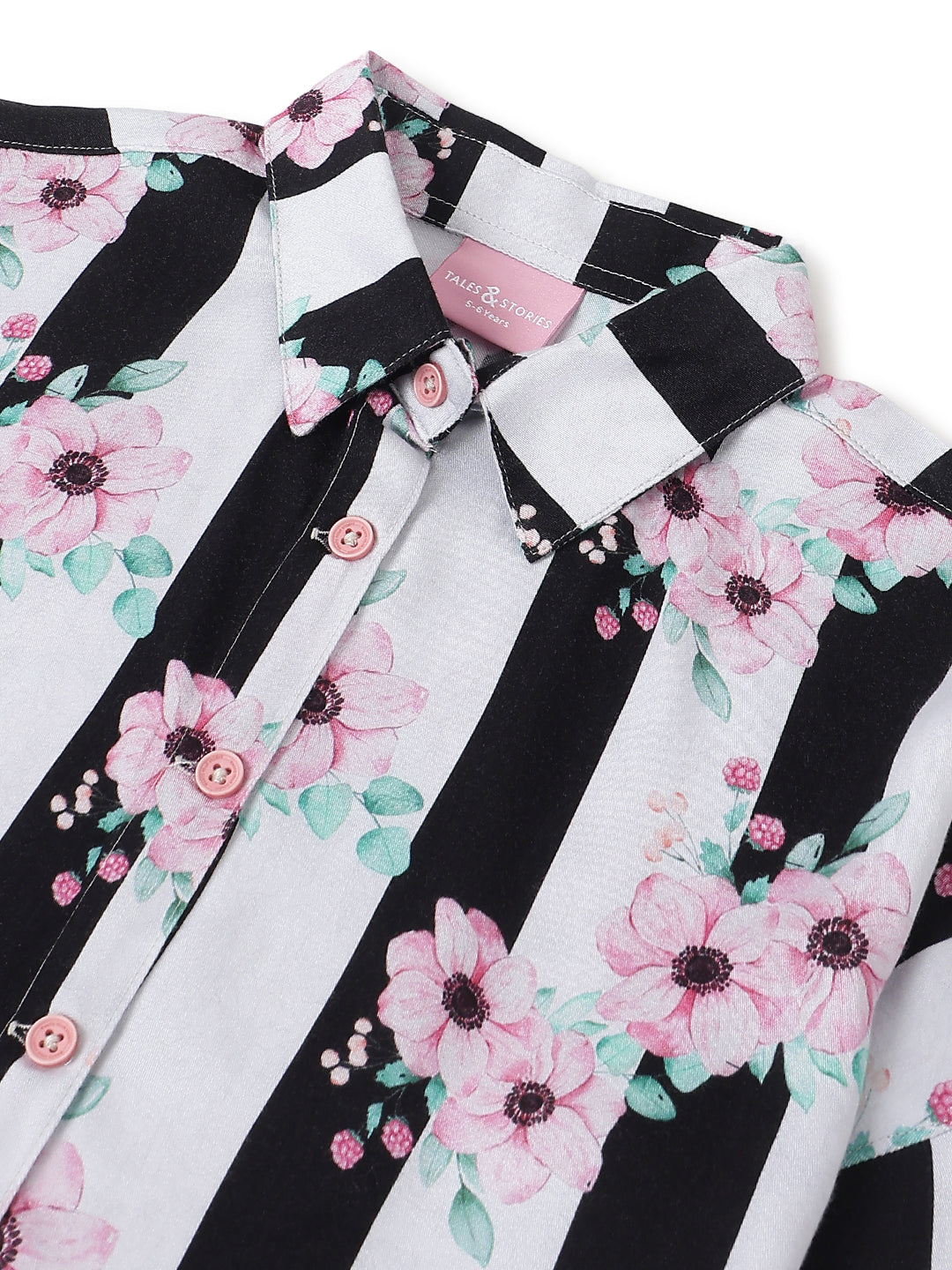 Girls Black Floral Printed Shirt