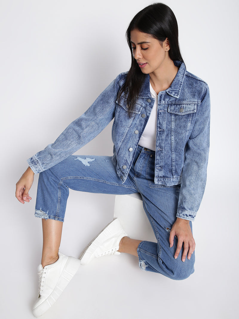 Women Mid Blue Denim Jacket