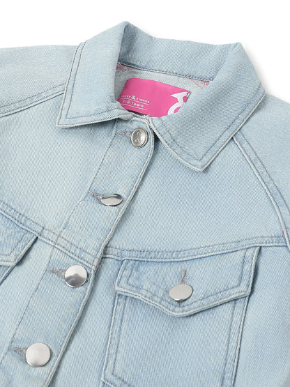 Girls Light Blue Denim Oversized Fit Jacket