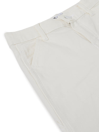 Boys Cotton Charcoal T-Shirt With White Lycra Denim Solid Relaxed Fit Jeans