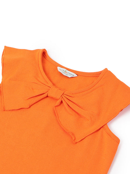 Girls Orange Sleeveless Crop Top