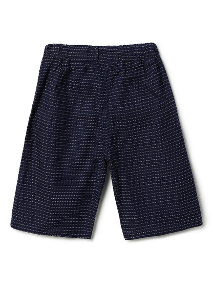 Boys Navy Blue Cotton Striped Shirt & Shorts Set
