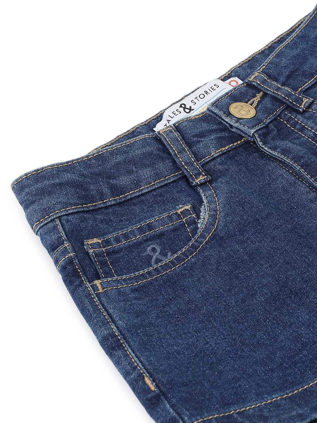 Girls Dark Blue Washed Lycra Regular Fit Above Knee Shorts