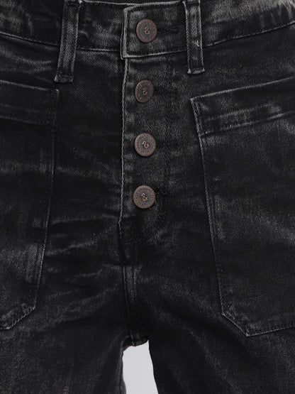 Womens Black Denim Wide Leg  Stretchable Jeans