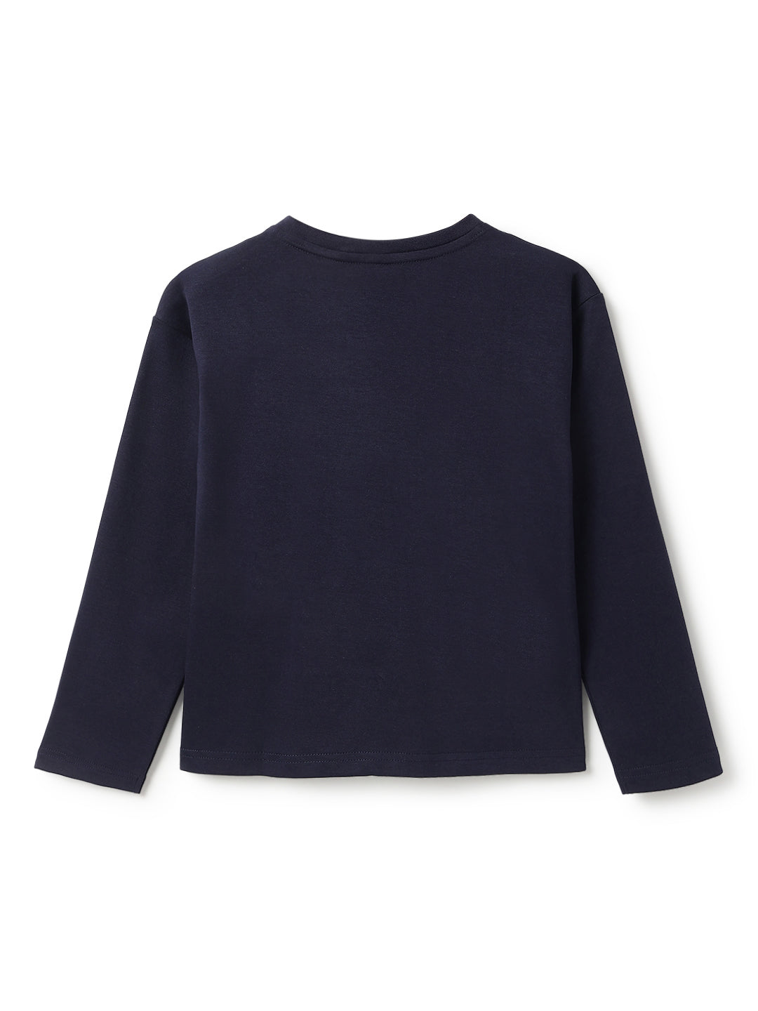 Boys Cotton Printed Navy Blue T-Shirt With Black Cotton Solid Tapered Fit Trouser