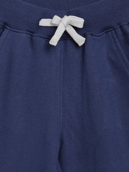 Boys & Girls Cotton Solid Navy Blue Lounge Set