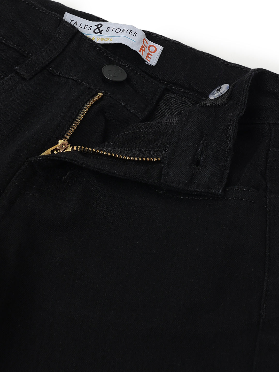 Boys Cotton Solid Blue Shirt With Black Denim Washed Barrel Fit Jeans