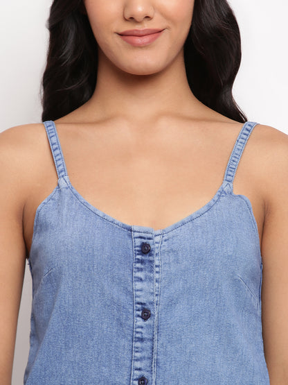 Women Mid Blue Denim Dress