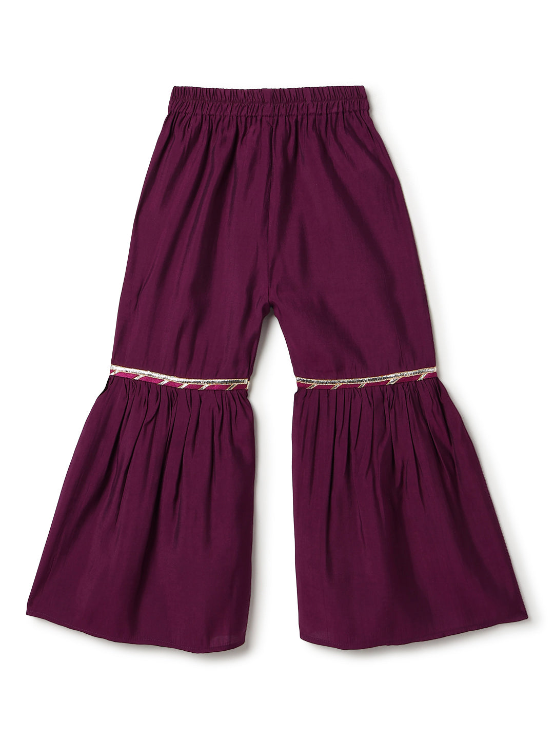 Girls Purple Floral Print Kurta & Sharara Set