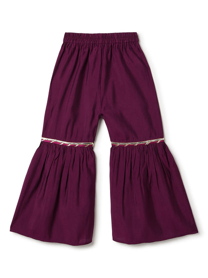 Girls Purple Floral Print Kurta & Sharara Set