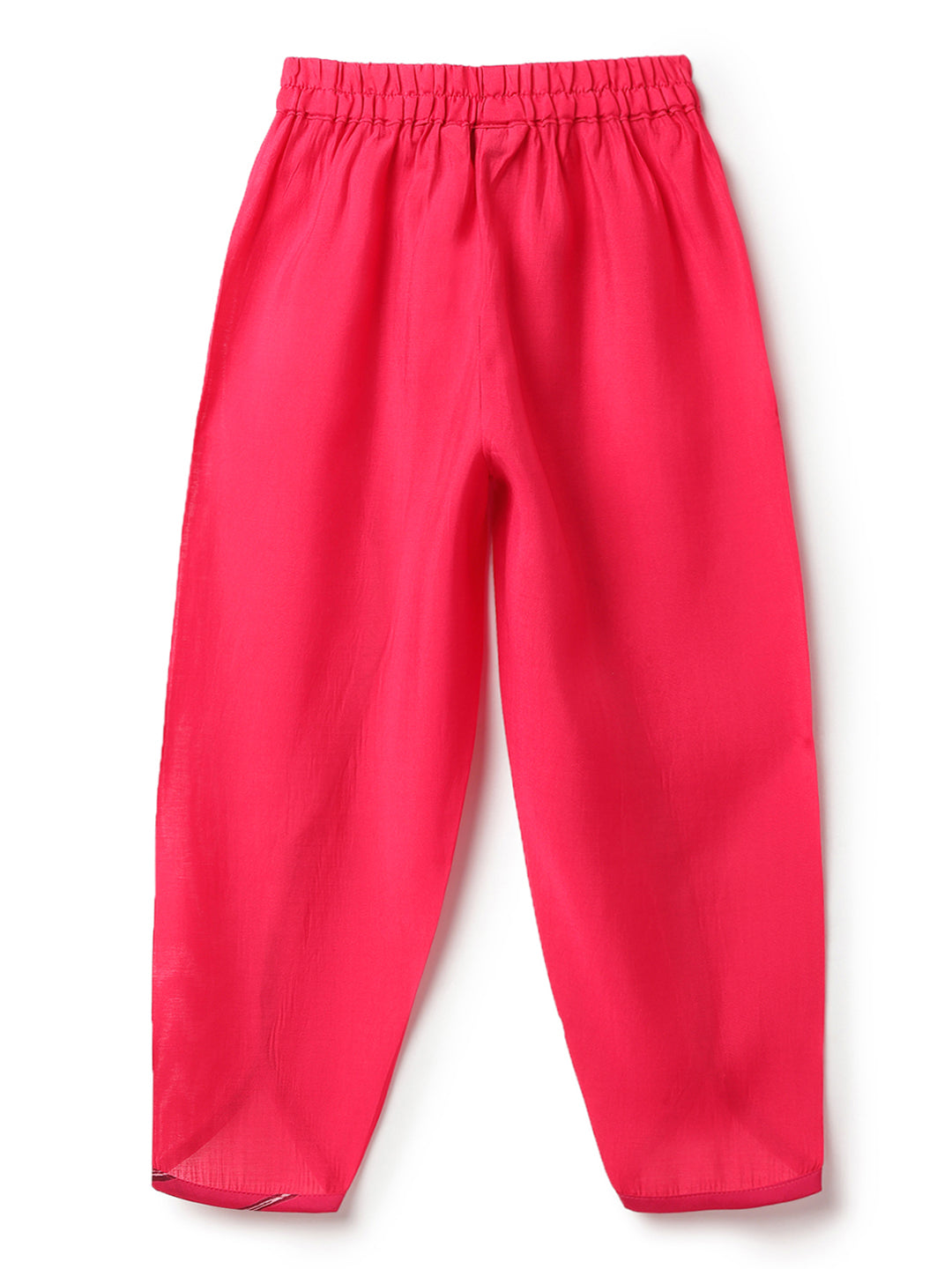 Girls Pink Printed Viscose Round Neck Kurta Set