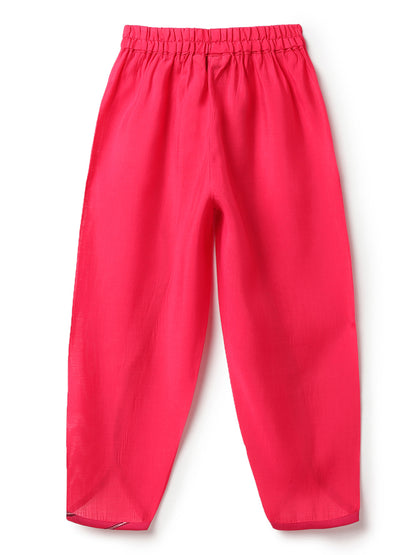 Girls Pink Printed Viscose Round Neck Kurta Set