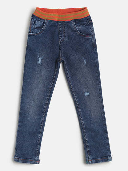Boys Slim Fit Dark Blue Denim Joggers