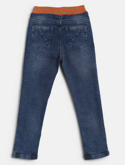 Boys Slim Fit Dark Blue Denim Joggers