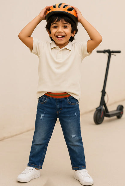 Boys Slim Fit Dark Blue Denim Joggers
