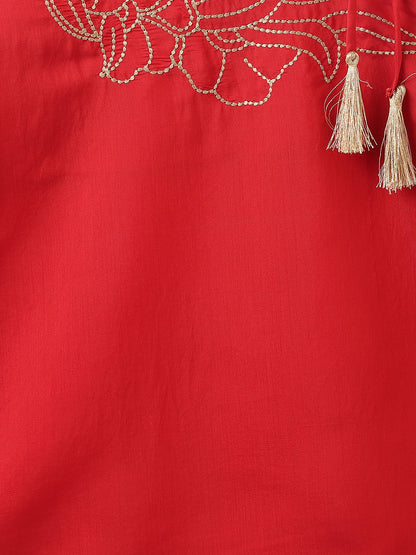 Girls Red Ethnic One Shoulder Top & Pant Set