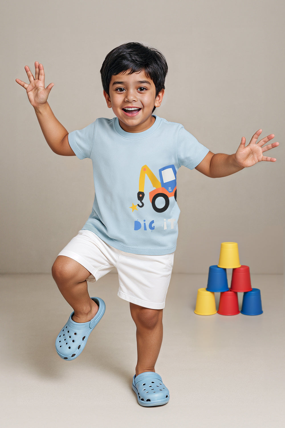Boys Blue Cotton Printed T-shirt
