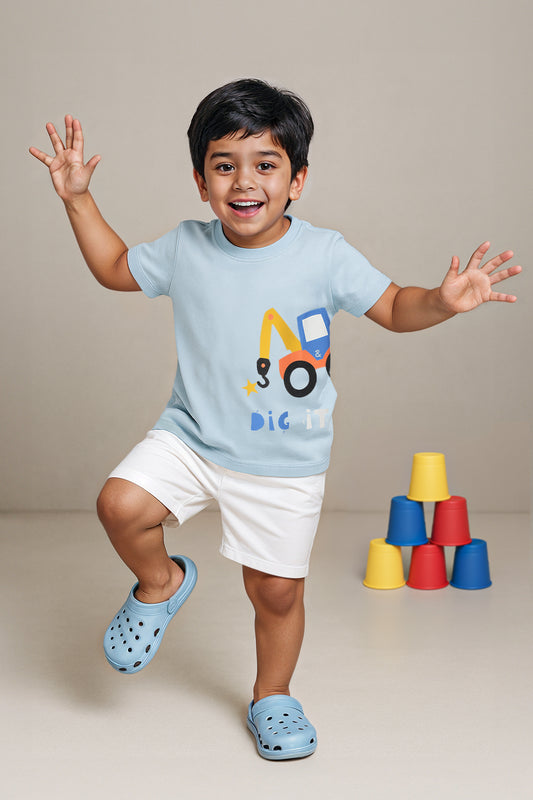 Boys Blue Cotton Printed T-shirt