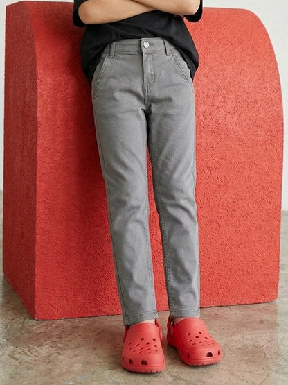 Boys Grey Slim Fit Cotton Solid Trouser
