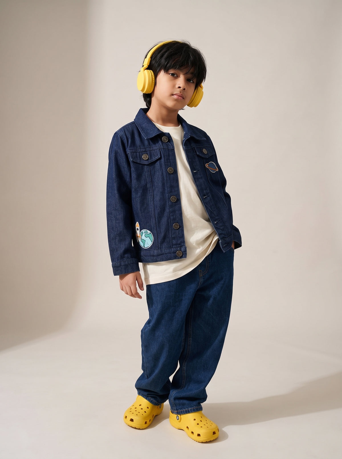Girls & Boys Unisex Kids Dark Blue Denim Jacket