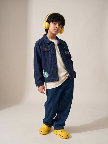 Girls & Boys Unisex Kids Dark Blue Denim Jacket