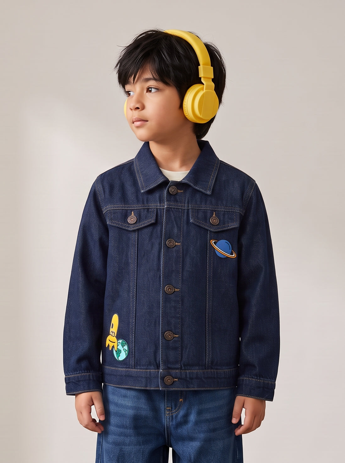 Girls & Boys Unisex Kids Dark Blue Denim Jacket