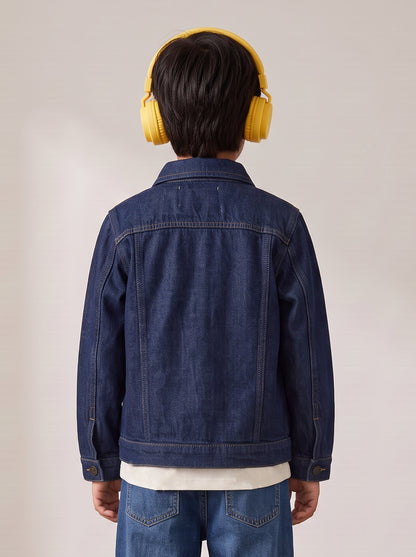 Girls & Boys Unisex Kids Dark Blue Denim Jacket