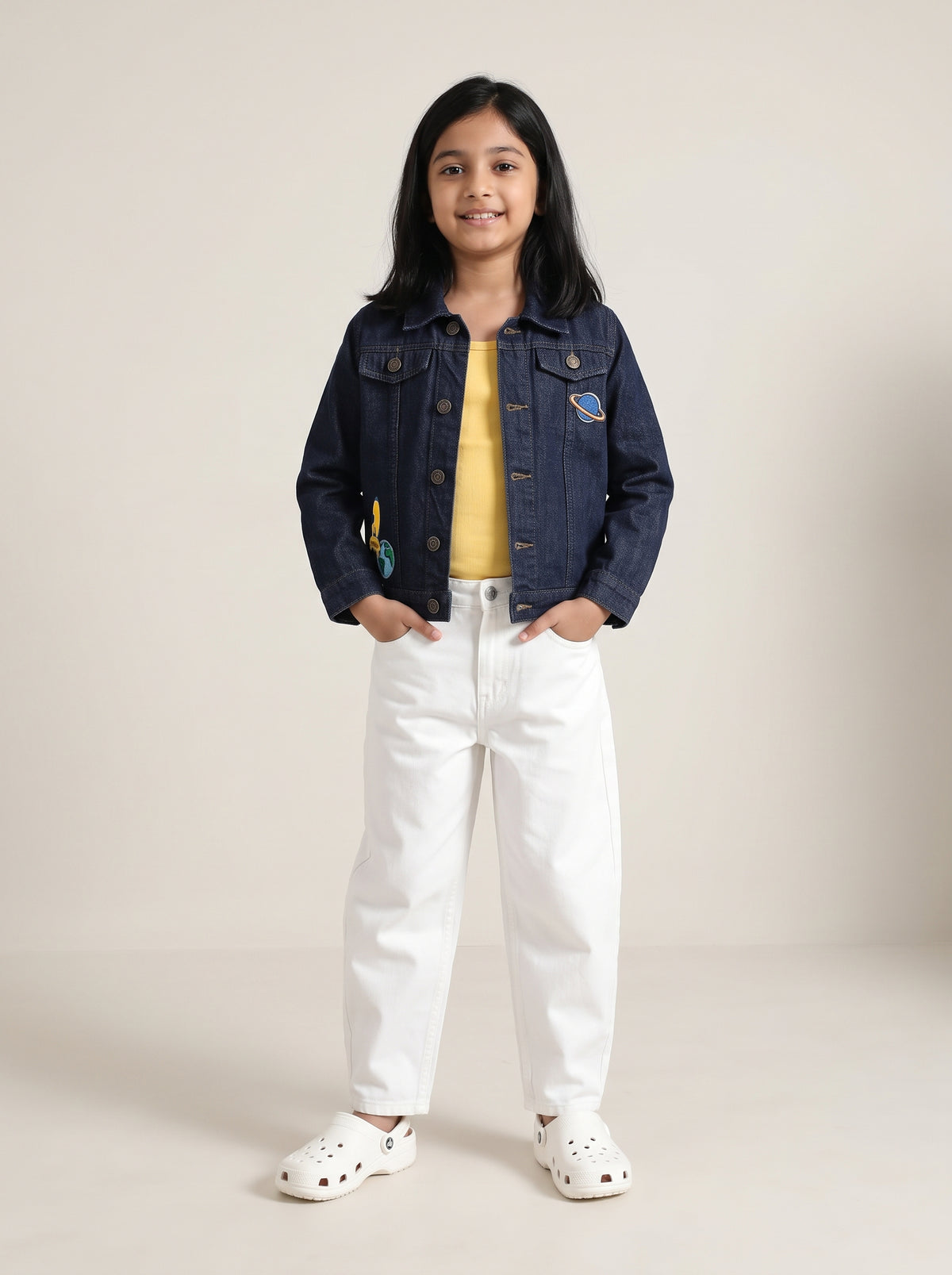 Girls & Boys Unisex Kids Dark Blue Denim Jacket