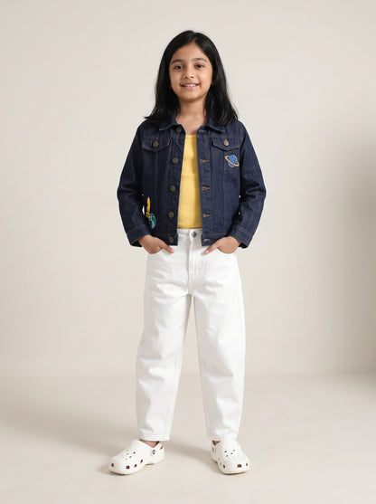 Girls & Boys Unisex Kids Dark Blue Denim Jacket