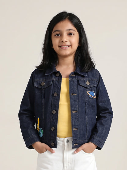Girls & Boys Unisex Kids Dark Blue Denim Jacket