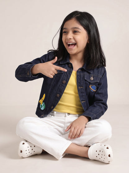Girls & Boys Unisex Kids Dark Blue Denim Jacket