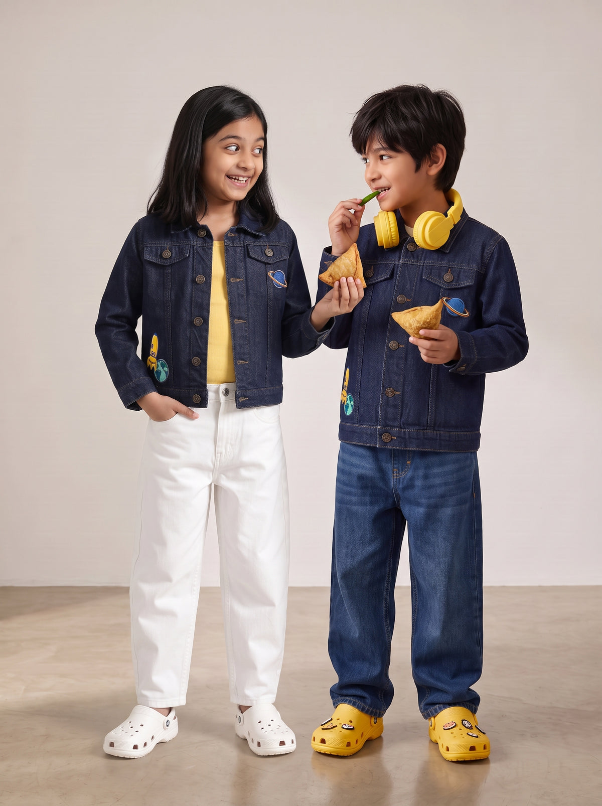 Girls & Boys Unisex Kids Dark Blue Denim Jacket