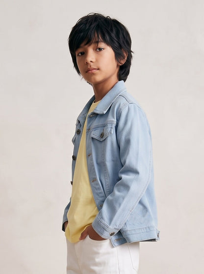 Boys & Girls Unisex Light Blue Denim Badge Regular Fit Jacket