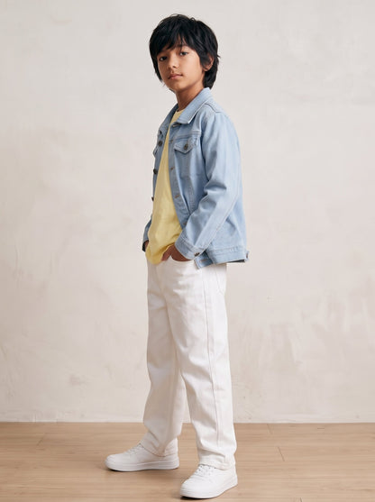 Boys & Girls Unisex Light Blue Denim Badge Regular Fit Jacket