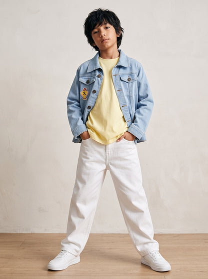 Boys & Girls Unisex Light Blue Denim Badge Regular Fit Jacket