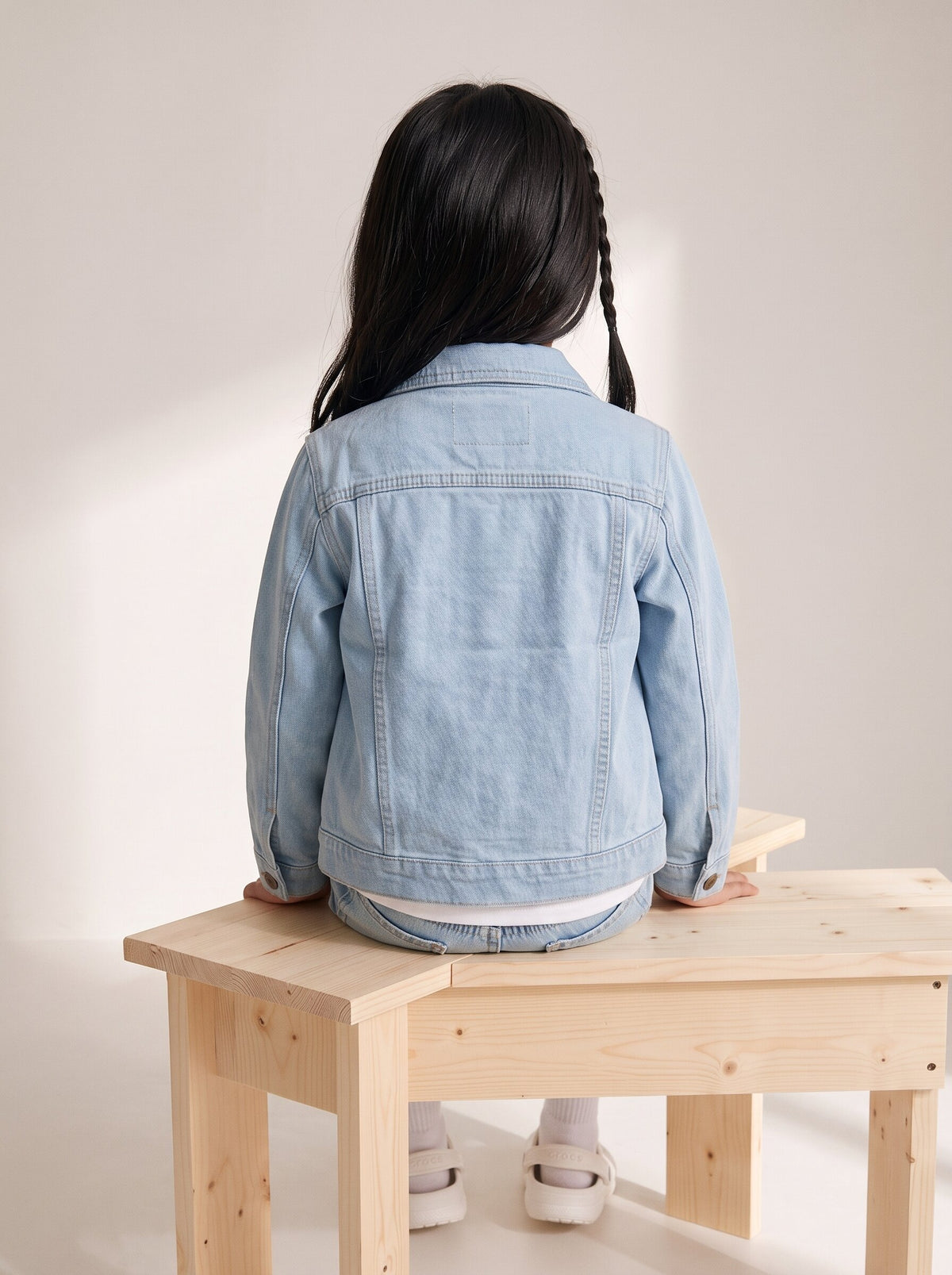 Boys & Girls Unisex Light Blue Denim Badge Regular Fit Jacket
