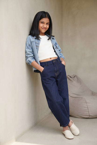 Girls Dark Blue Slouchy Fit Stretchable Denim Jeans