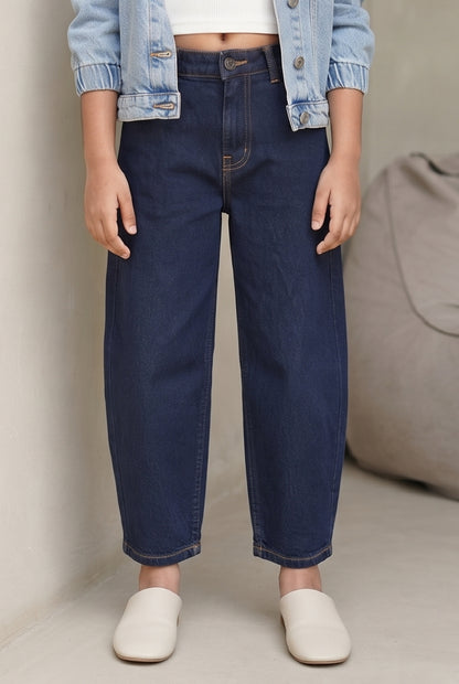 Girls Dark Blue Slouchy Fit Stretchable Denim Jeans