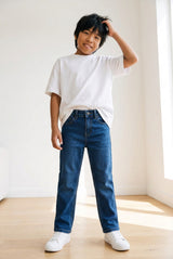 Boys Lycra Denim Washed Blue Straight Fit Jeans