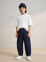 Boys Blue Washed Cotton Denim Barrel Fit Jeans