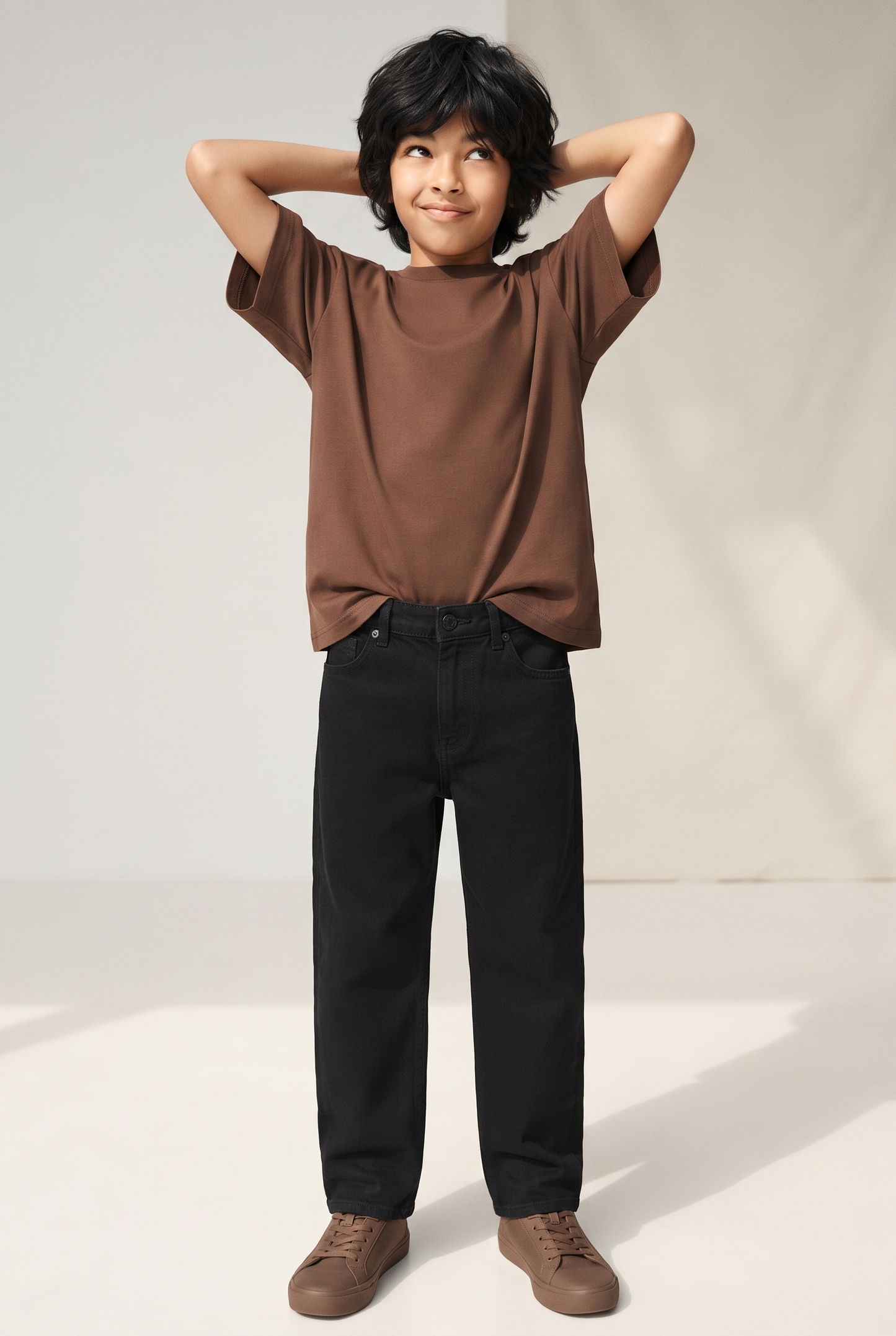 Boys & Girls Unisex Black Stretchable Denim Baggy Fit Jeans