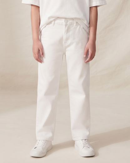 Boys & Girls Unisex White Stretchable Baggy Fit Denim Jeans
