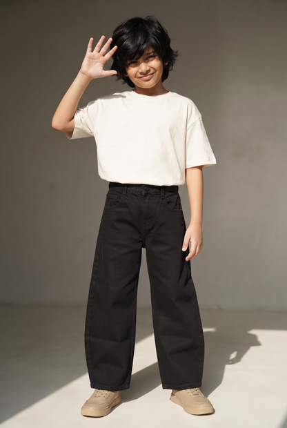 Girls & Boys Unisex Denim  Black Stretchable Balloon Fit Jeans