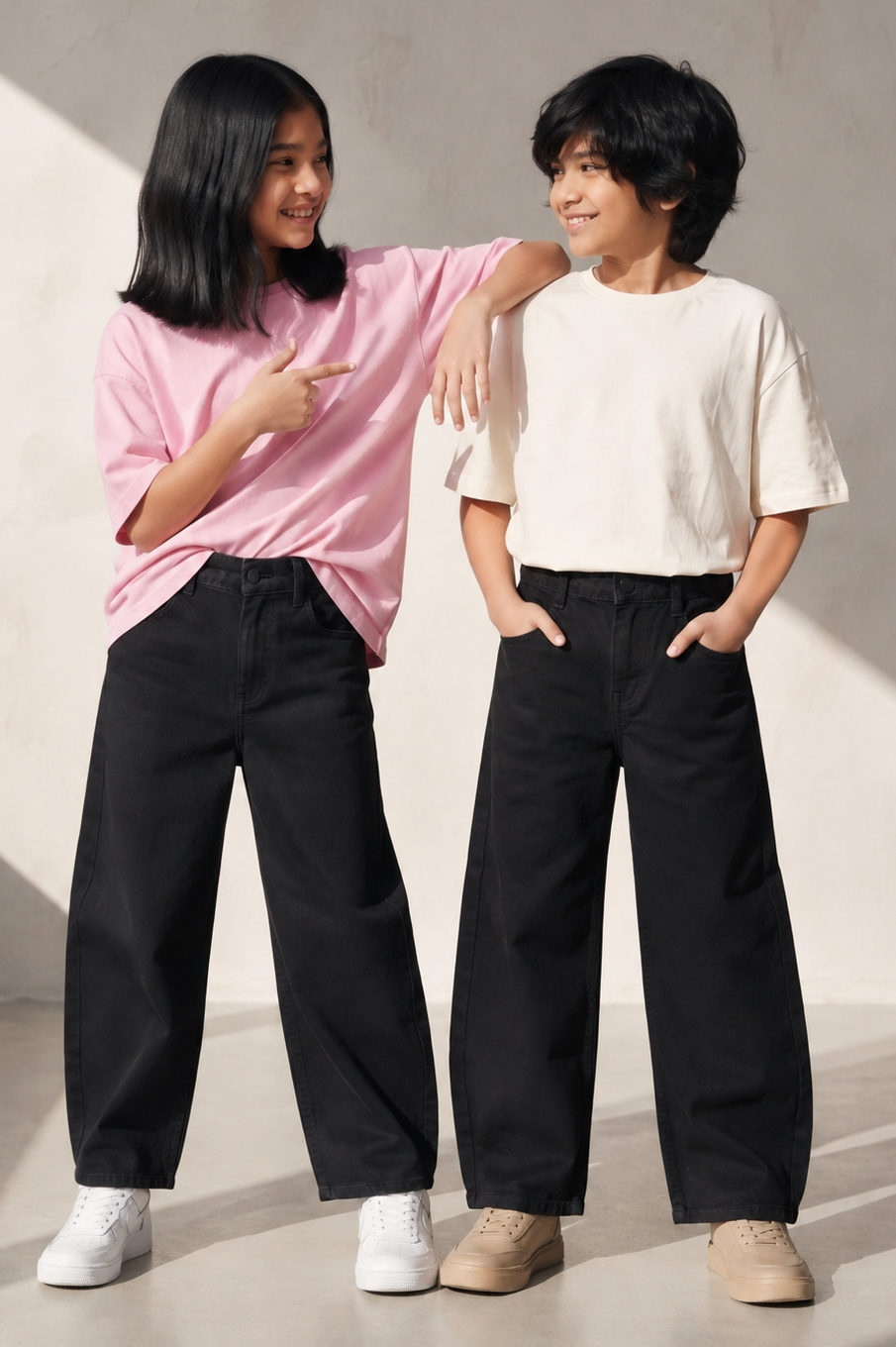 Girls & Boys Unisex Denim  Black Stretchable Balloon Fit Jeans