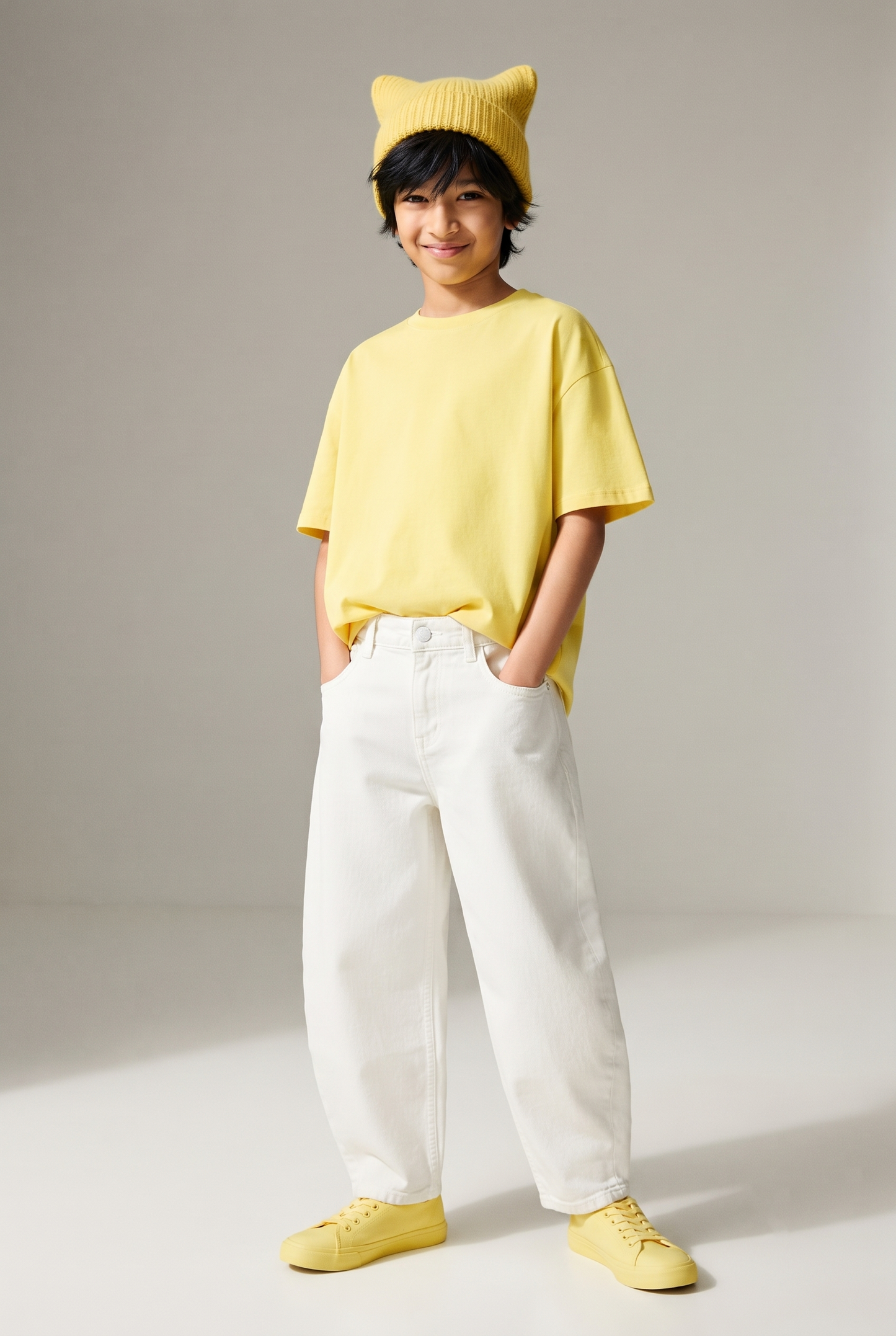 Boys & Girls Unisex White Stretchable Balloon Fit Denim Jeans